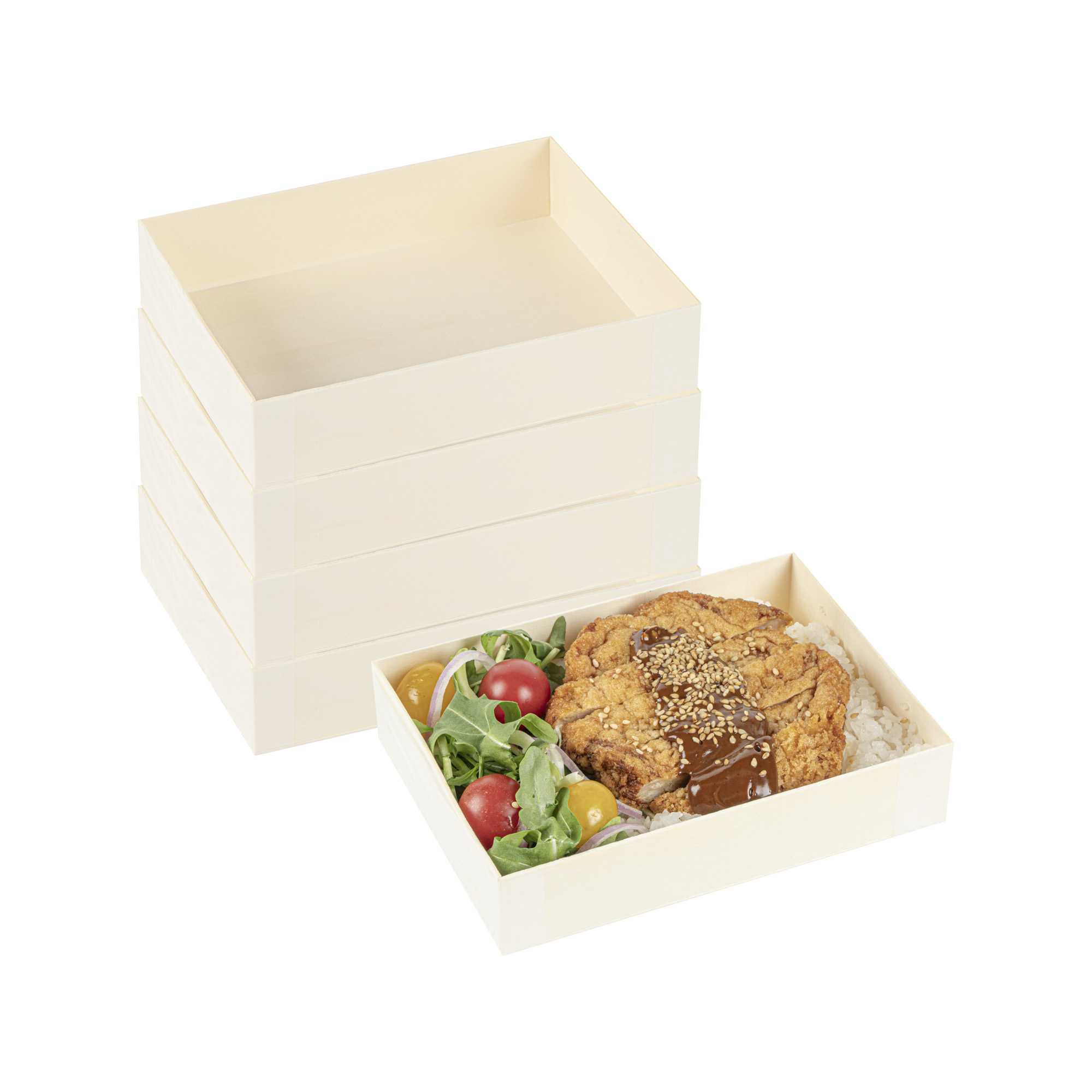 Taipei 24 oz Rectangle Natural Poplar Bento Box - 6 1/2" x 4 3/4" x 1 1/2" - 10 count box