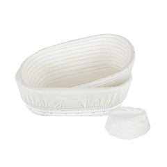 Pastry Tek Rattan Oval Natural Banneton Proofing Basket - with 2 Cotton Liners - 9 3/4