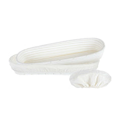 Pastry Tek Rattan Long Oval Natural Banneton Proofing Basket - with 2 Cotton Liners - 13 1/2