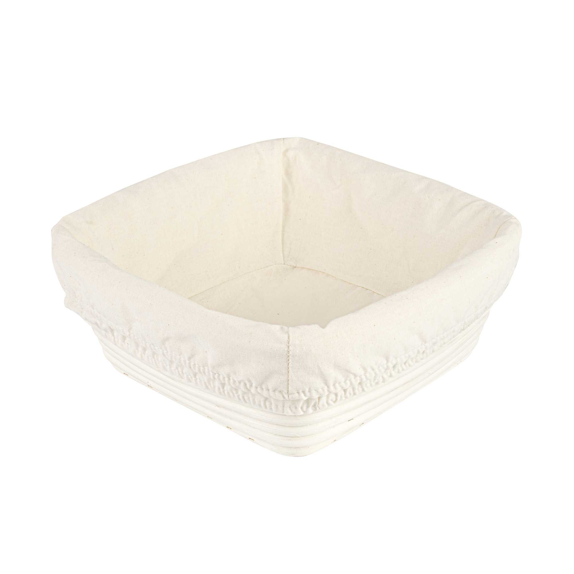 Pastry Tek Rattan Square Natural Banneton Proofing Basket - with 2 Cotton Liners - 9 3/4" x 9 3/4" x 4" - 1 count box