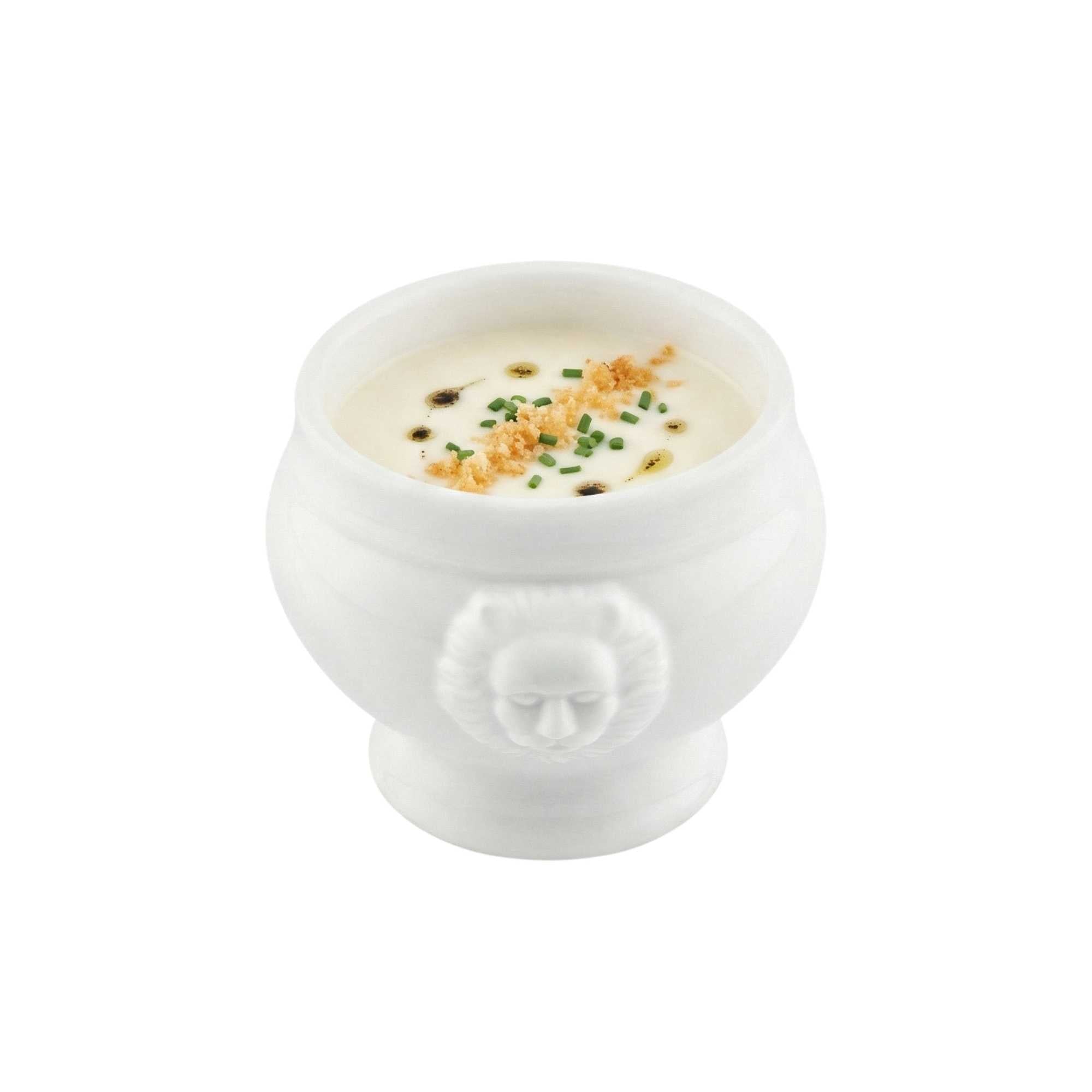 Chef 101 6 oz Round White Porcelain Lion Head Soup Bowl - 4" x 3 1/4" x 2 1/2" - 10 count box