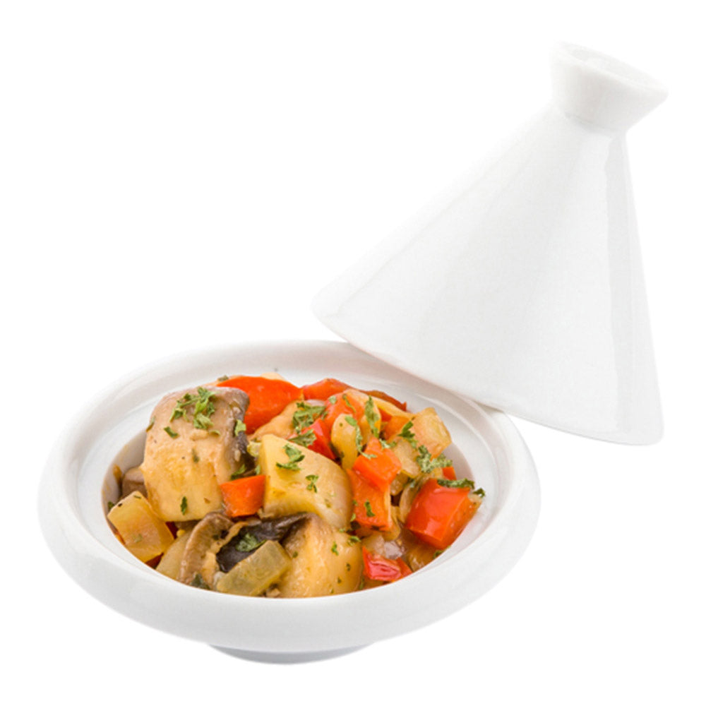 Chef 101 Round White Porcelain Mini Tajine - 3 1/2" x 3 1/2" x 3 1/2" - 10 count box