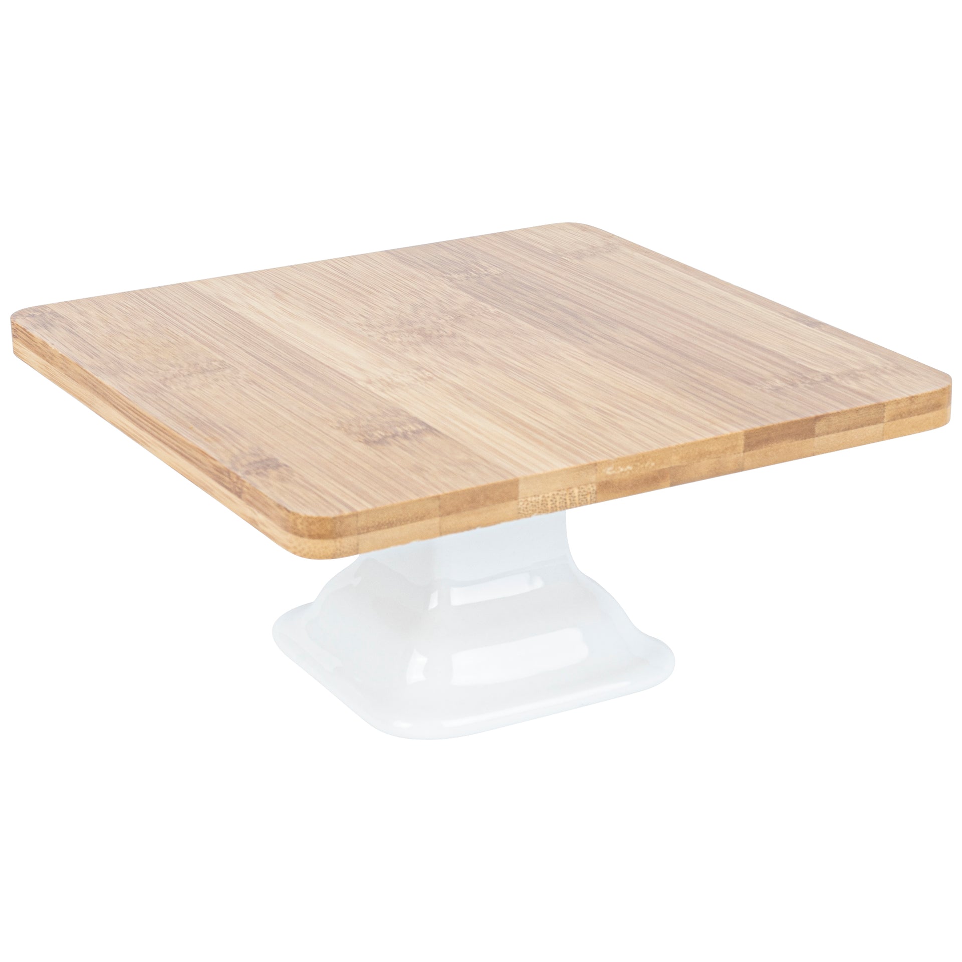Chef 101 Hamptons Square Bamboo Serving Stand - with Porcelain Base - 8" x 8" x 4" - 1 count box