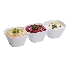 Chef 101 18 oz Square White Porcelain Triplets Convex Bowl Set - 9 24/2