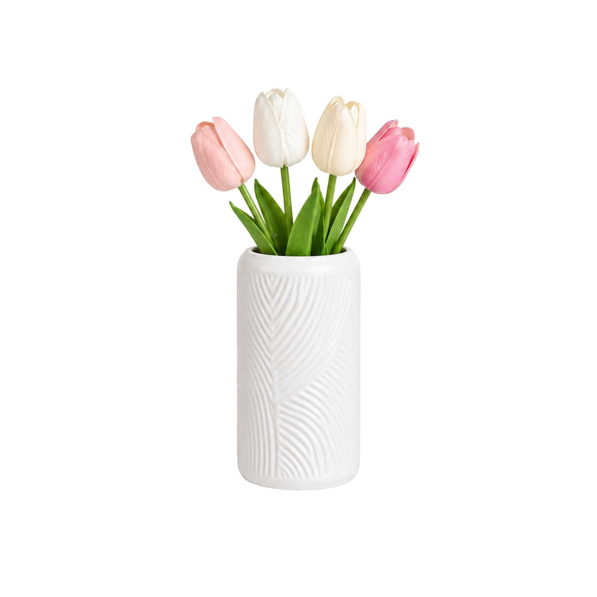 Table Art White Ceramic Vintage Vase - 3 1/4'' x 3 1/4'' x 6'' - 1 count box