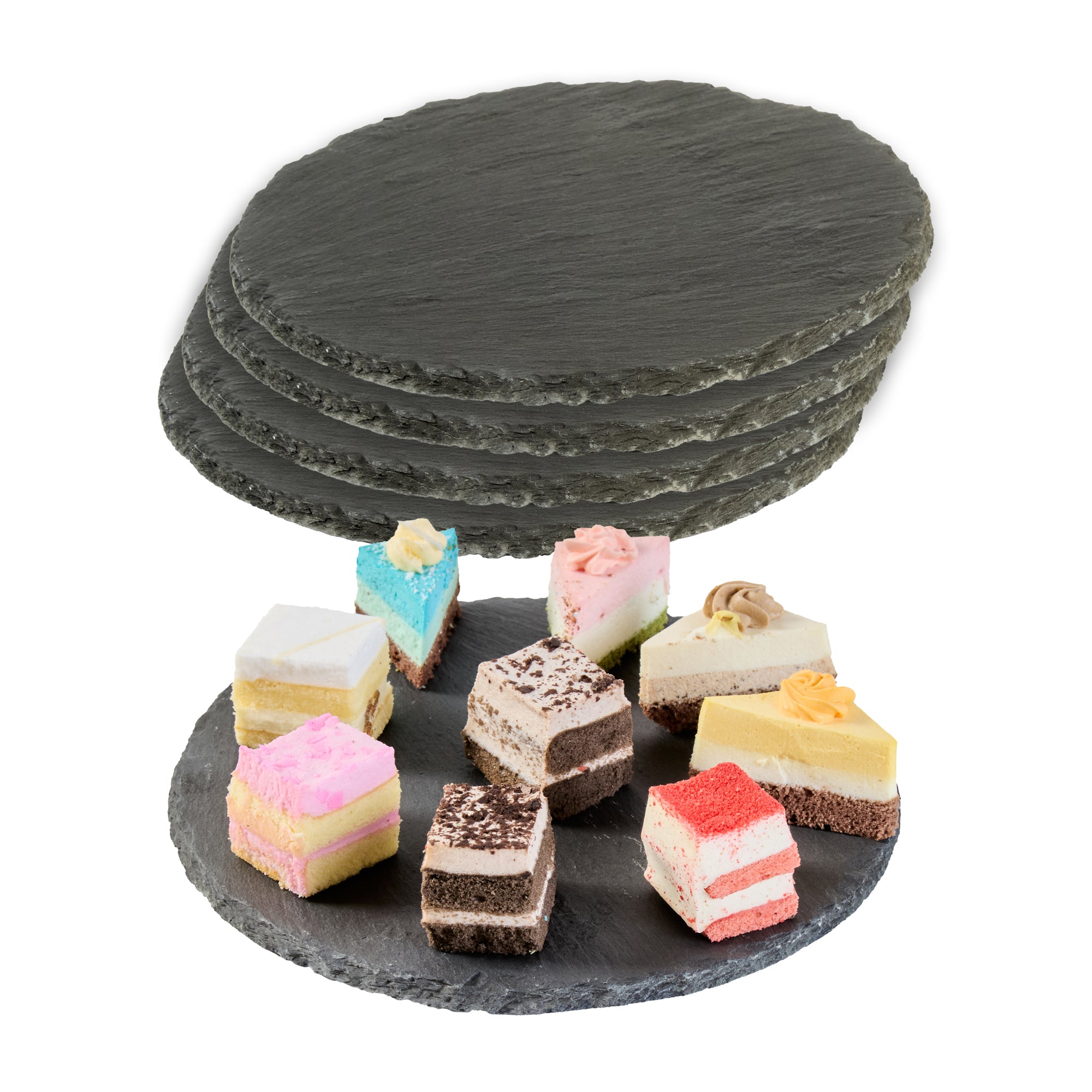 Stone Tek Round Black Slate Serving Plate - 7 3/4" x 7 3/4" - 10 count box