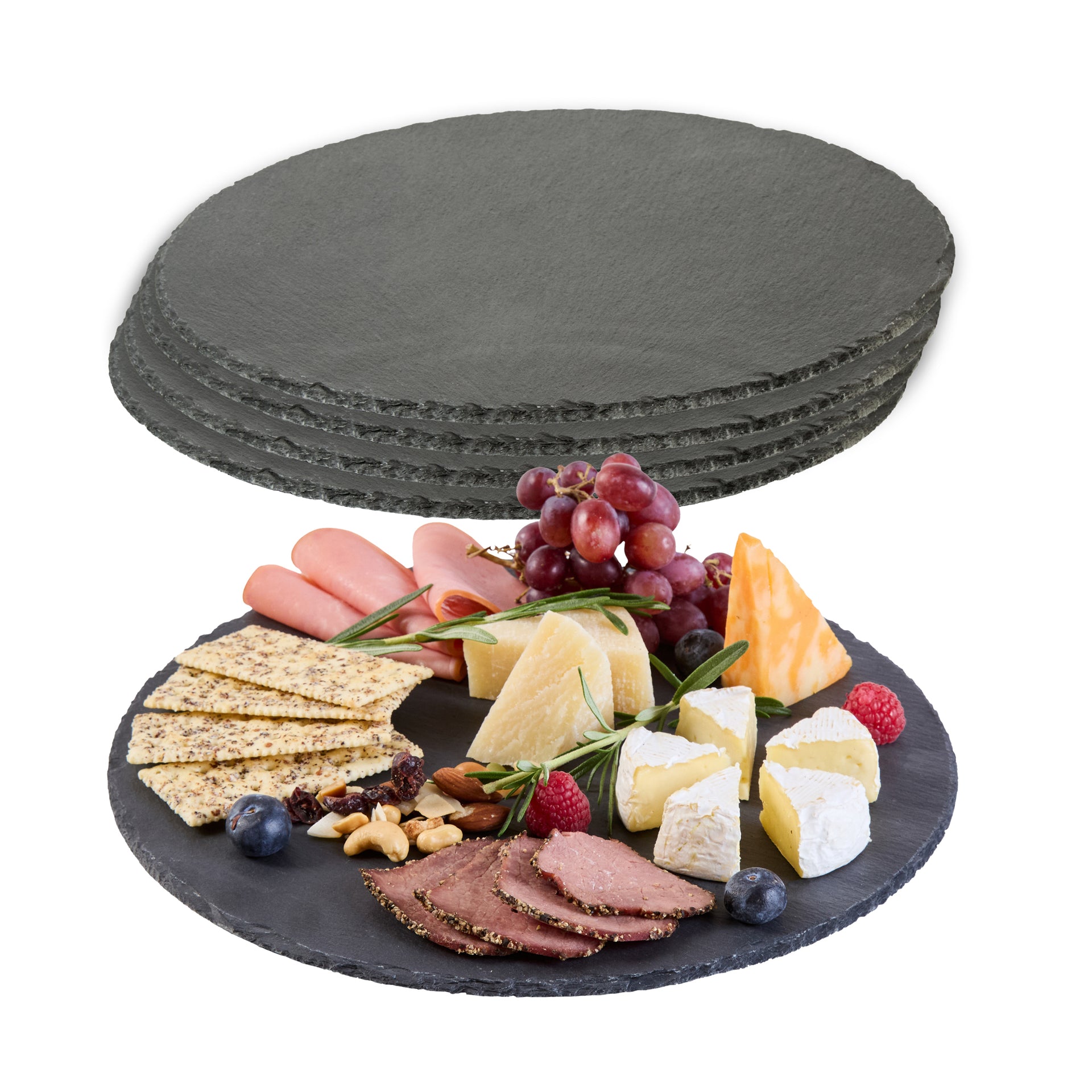 Stone Tek Round Black Slate Serving Tray - 11 3/4" x 11 3/4" - 4 count box