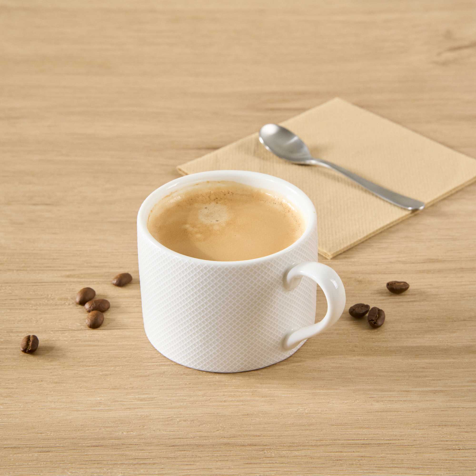 German Standard 8 oz Beige Mesh Embossed Porcelain Coffee Cup - 4 1/2" x 3 1/4" x 2 1/4" - 4 count box