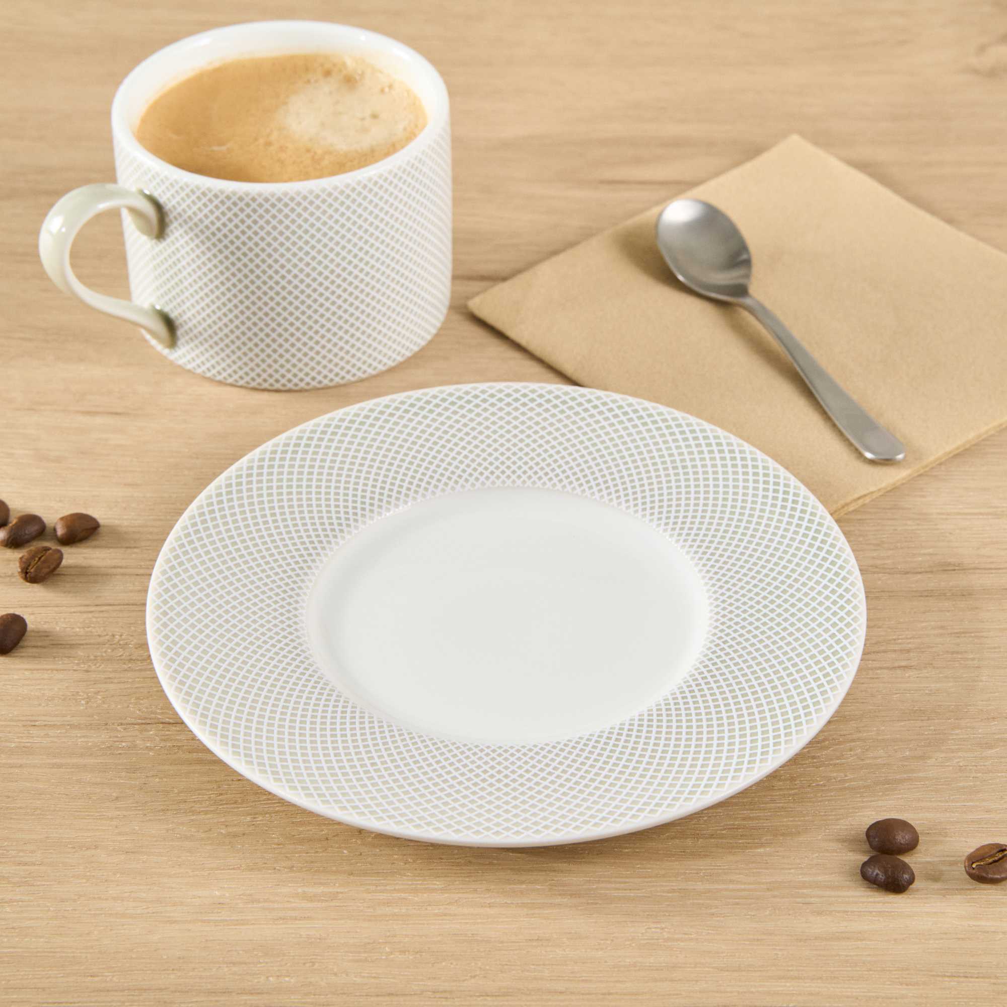 German Standard Round Gray Mesh Embossed Porcelain Saucer - 6 1/4" x 6 1/4" - 4 count box