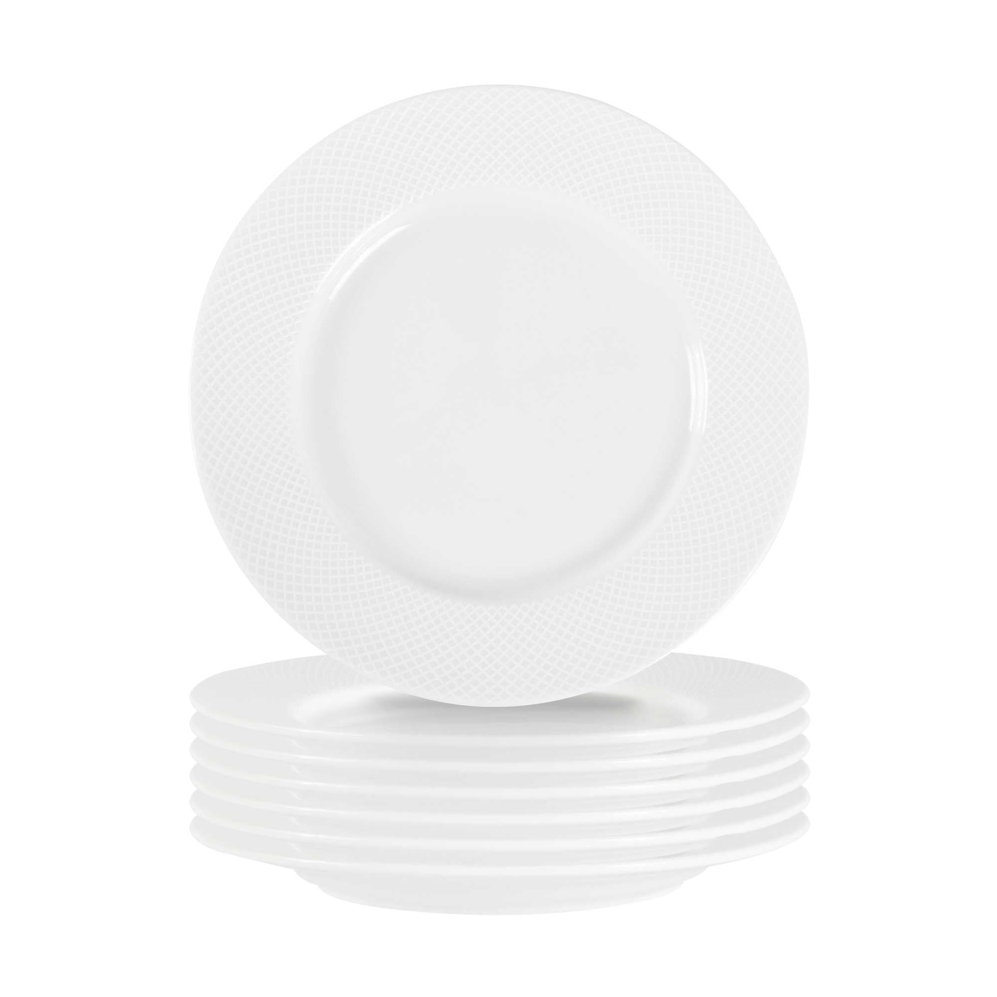 German Standard Round Beige Mesh Embossed Porcelain Bread and Butter Plate - 6 1/2" x 6 1/2" x 3/4" - 4 count box