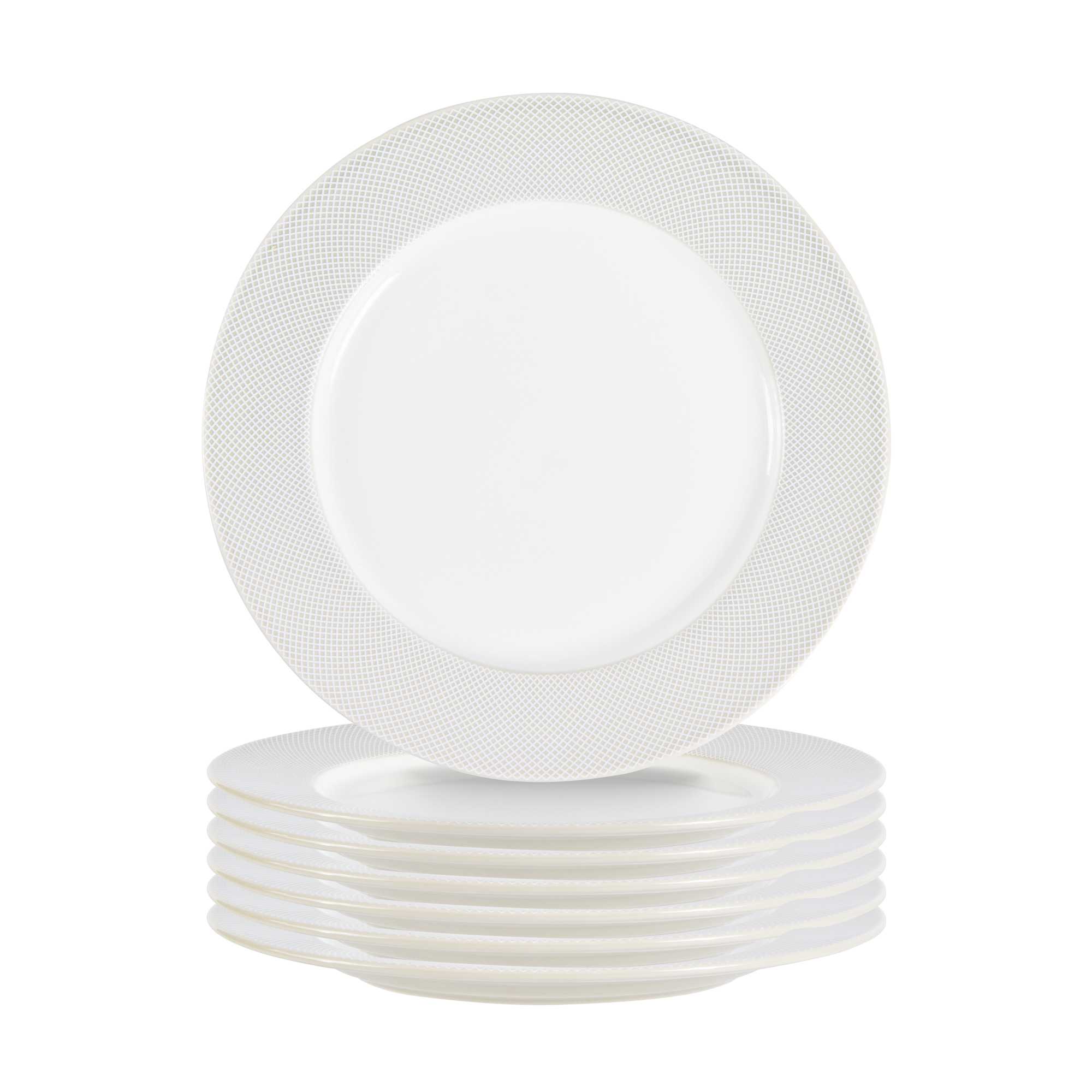 German Standard Round Gray Mesh Embossed Porcelain Dinner Plate - 10 3/4" x 10 3/4" x 1" - 4 count box