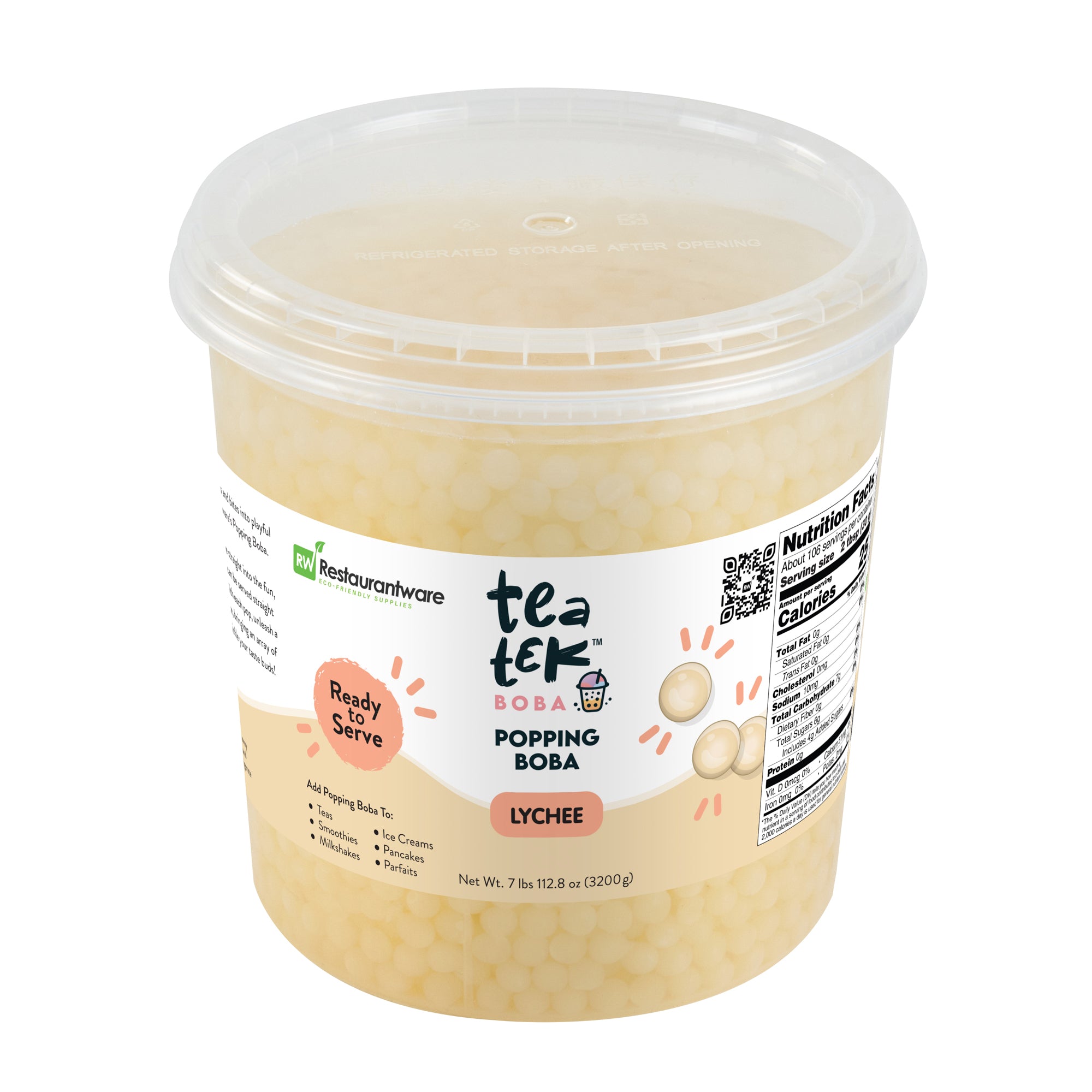 Tea Tek 7 lb Lychee Popping Boba - 4 count box