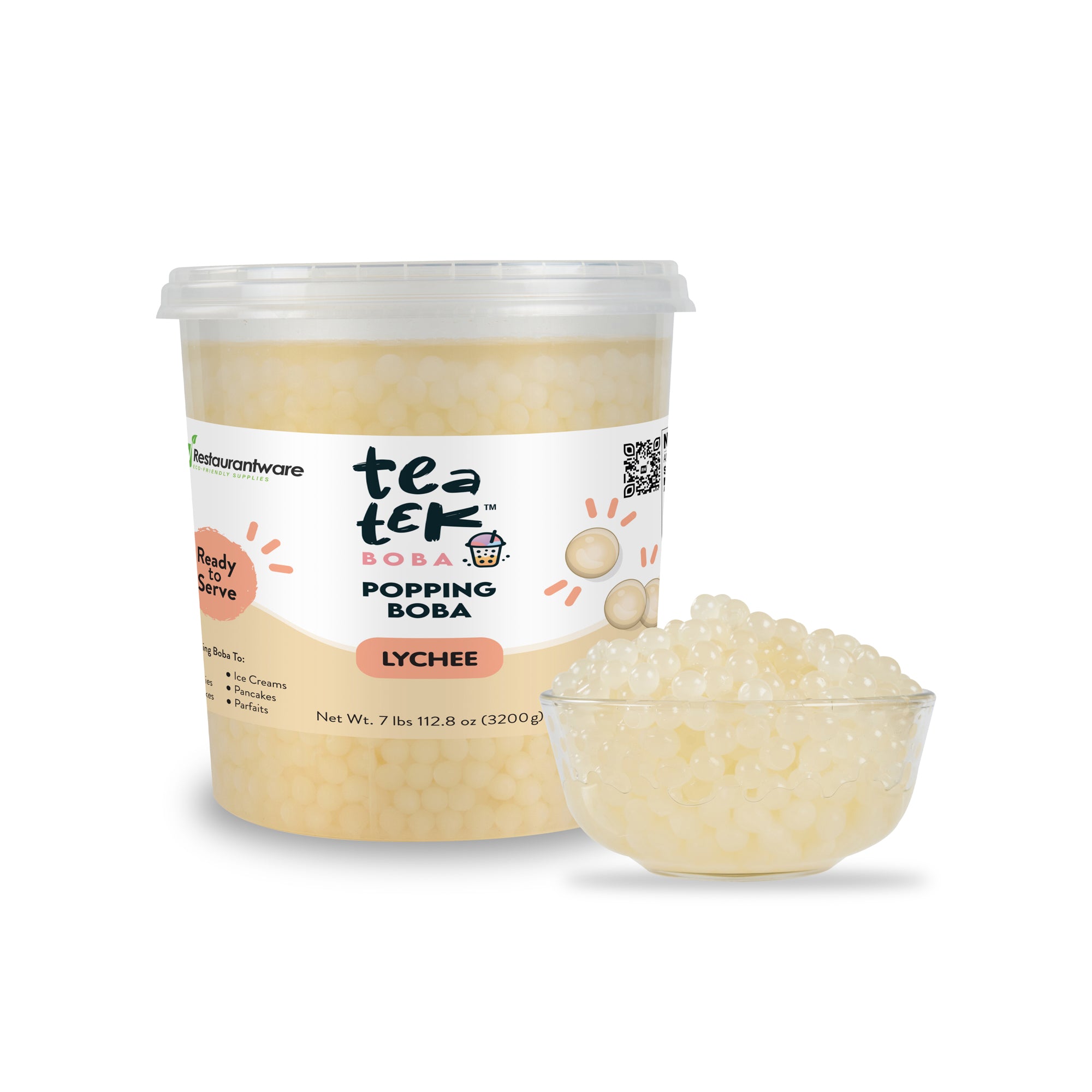 Tea Tek 7 lb Lychee Popping Boba - 4 count box