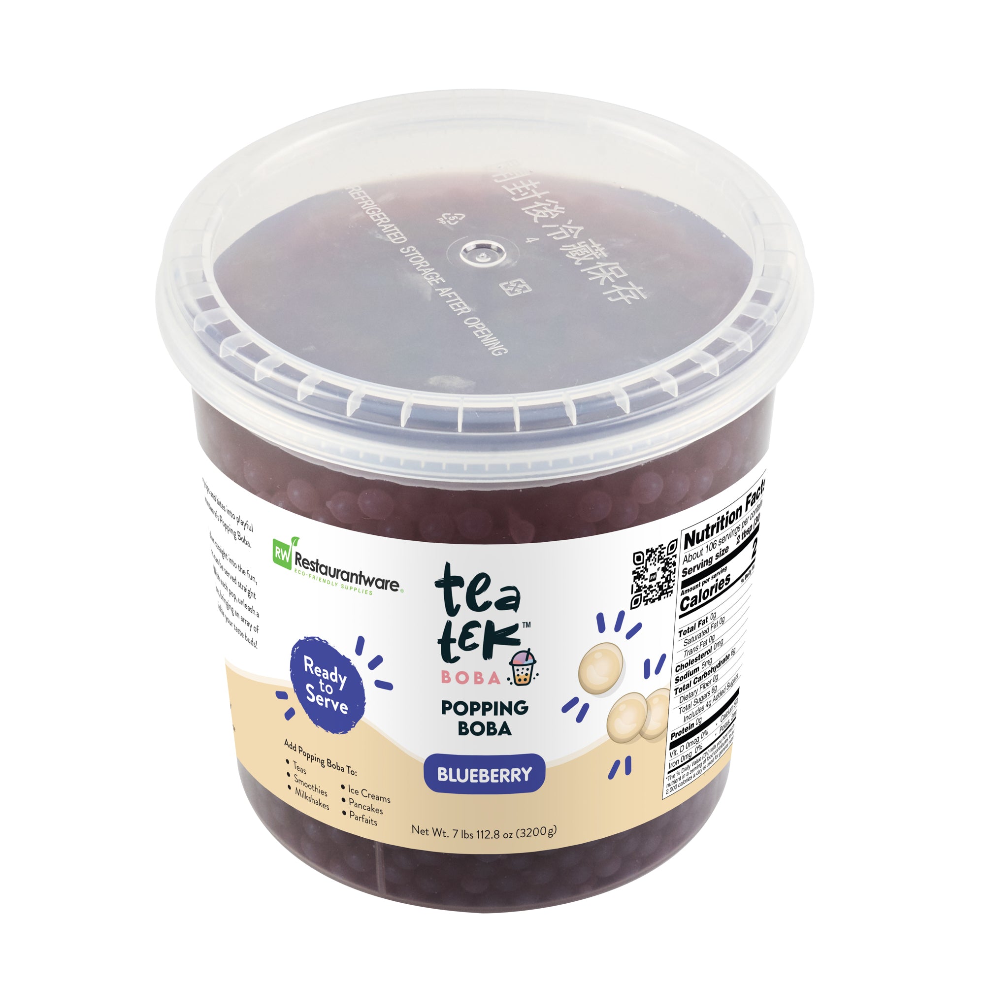 Tea Tek 7 lb Blueberry Popping Boba - 4 count box