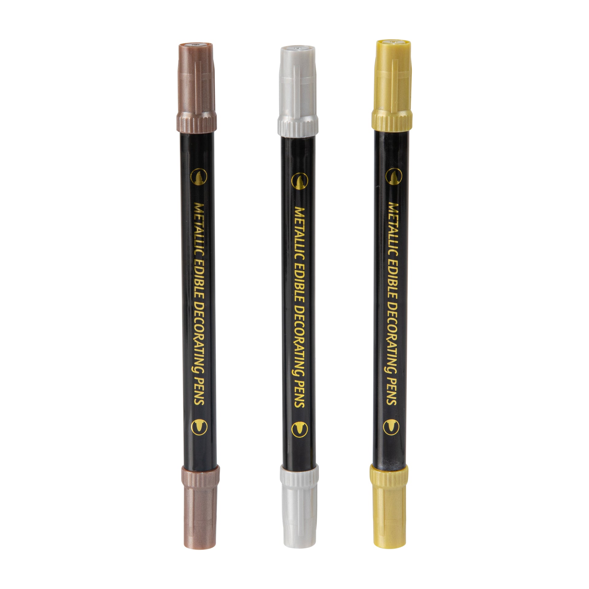 Pastry Tek Dual-Tip Metallic 3 Color Food Decorating Pen Set - 1 count box
