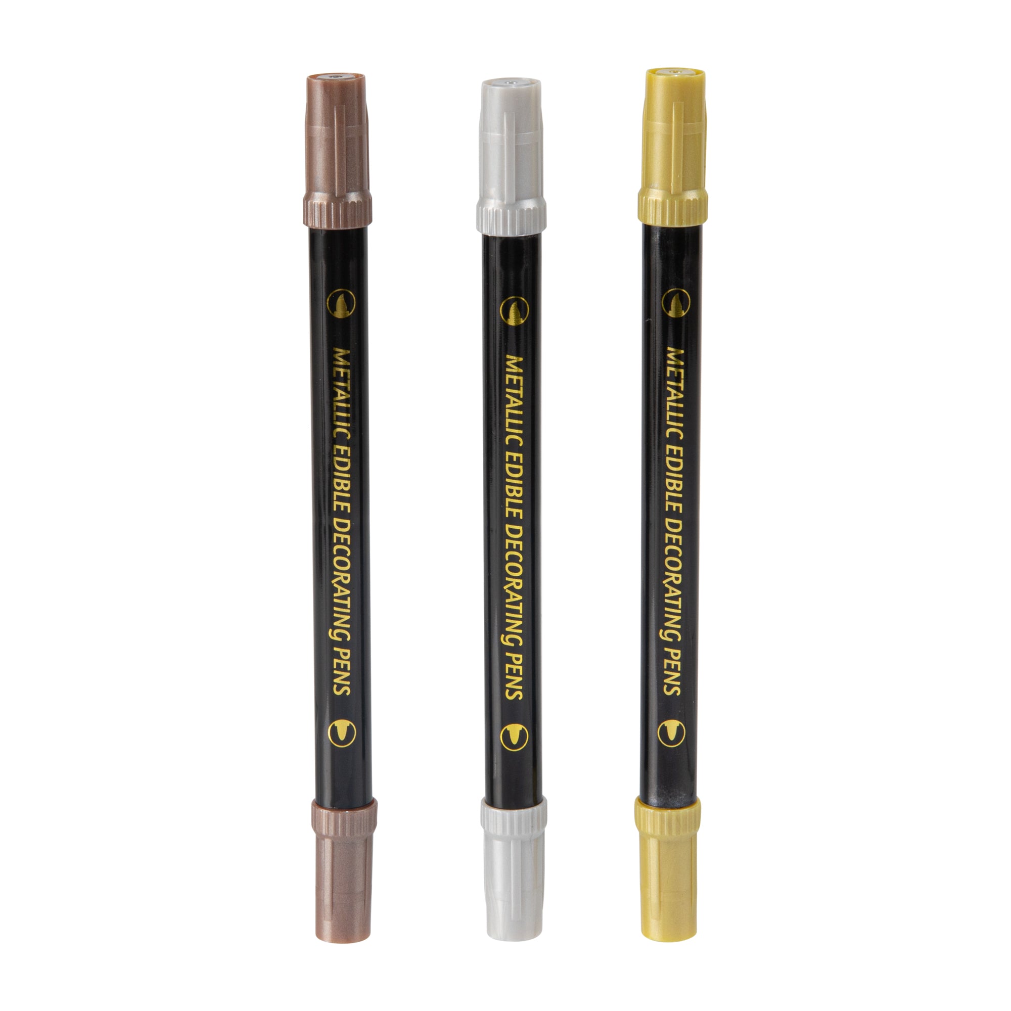 Pastry Tek Dual-Tip Metallic 3 Color Food Decorating Pen Set - 1 count box