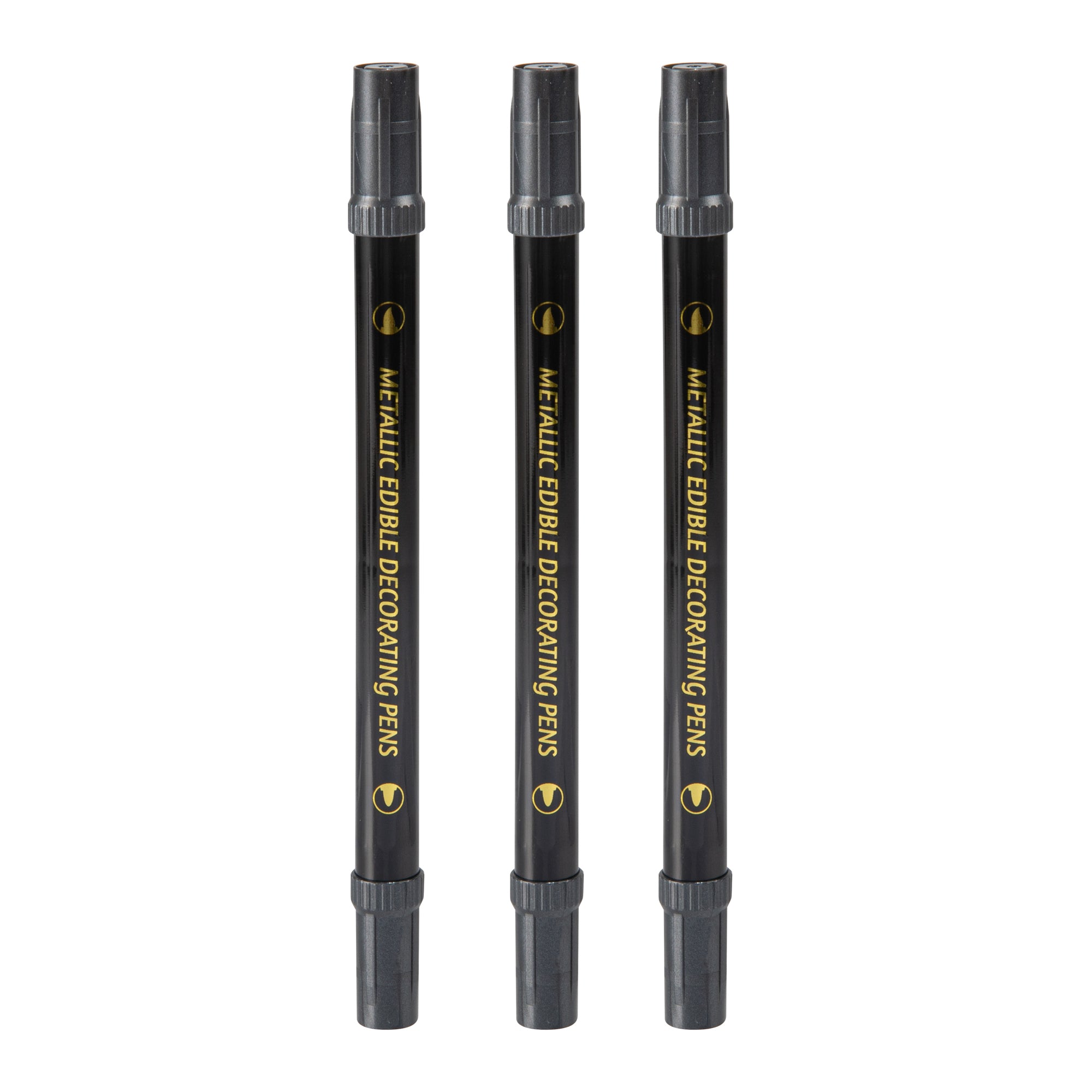 Pastry Tek Dual-Tip Metallic 3 Black Food Decorating Pen Set - 1 count box