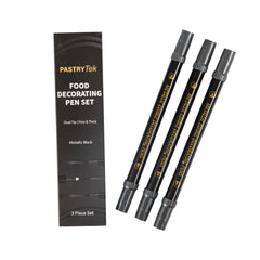 Pastry Tek Dual-Tip Metallic 3 Black Food Decorating Pen Set - 1 count box