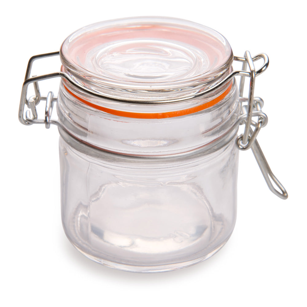 Vetri 3 oz Round Glass Wide Nostalgic Mason Jar - with Clamp Lid - 2 1/2" x 2 1/2" x 2 3/4" - 10 count box