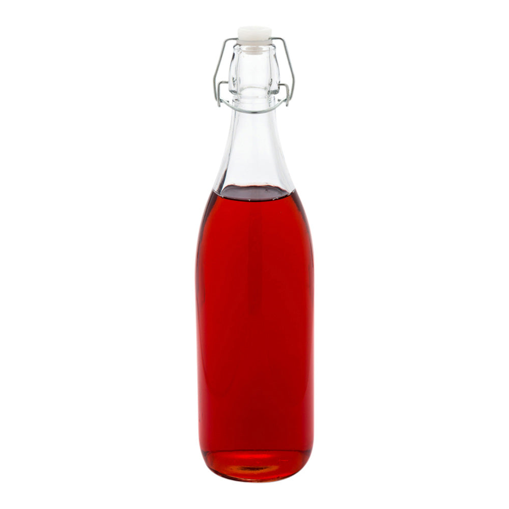 Vetri 34 oz Round Glass Nostalgic Bottle - Swing Top - 3 1/4" x 3 1/4" x 12 1/2" - 10 count box