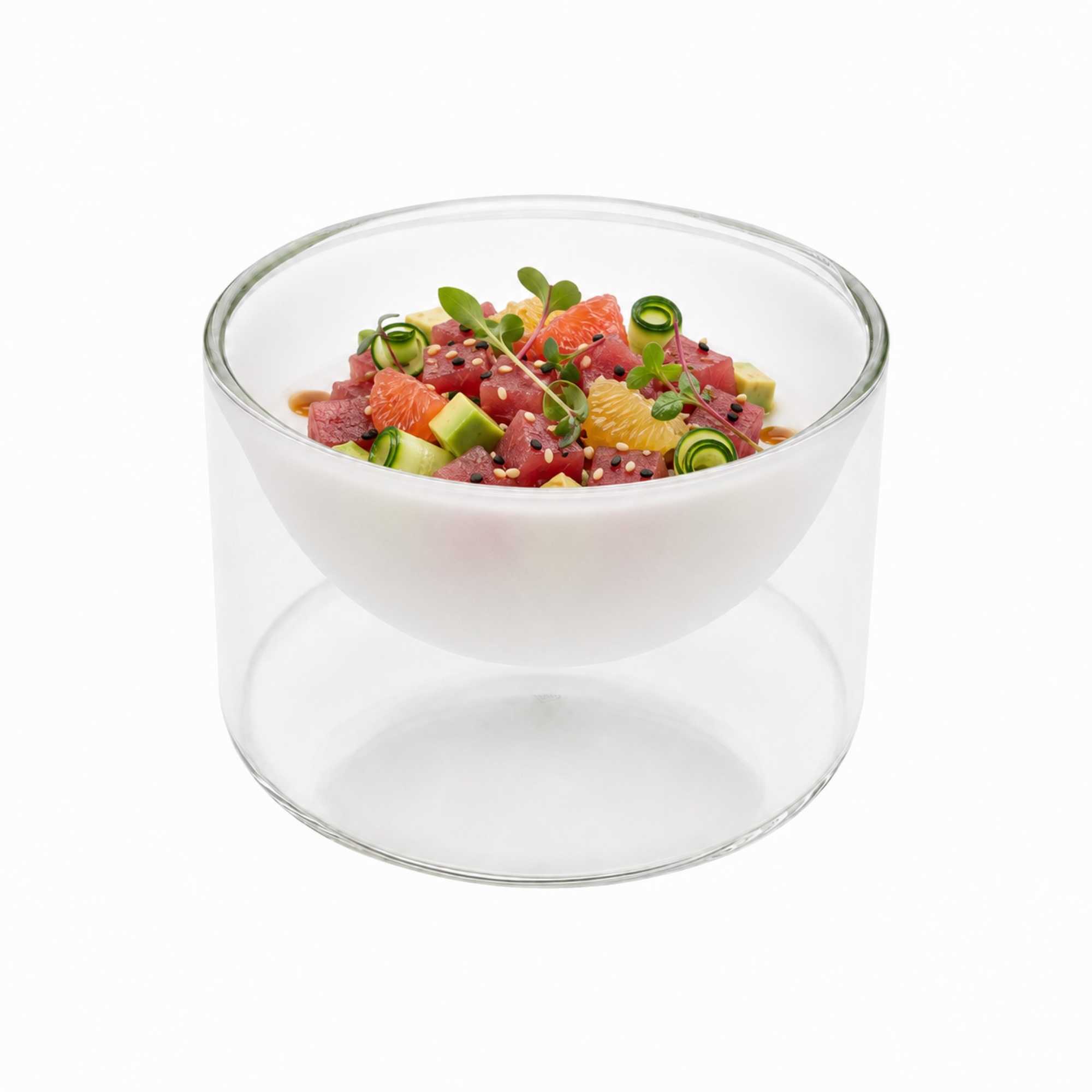 Forma Professional 14 oz Round Frosted Glass Lufthansa Bowl - Double Wall, Shallow - 4 3/4" x 4 3/4" x 3" - 10 count box