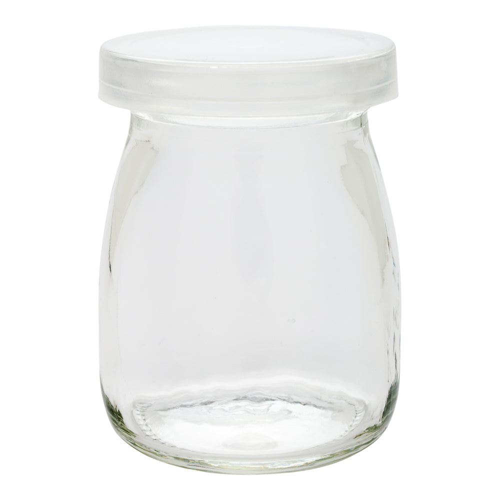 Vetri 4 oz Round Nostalgic Milk and Yogurt Glass - with Plastic Lid - 2 1/4" x 2 1/4" x 3" - 100 count box