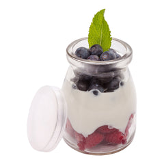5 oz Round Nostalgic Milk and Yogurt Glass - with Plastic Lid - 2 1/2