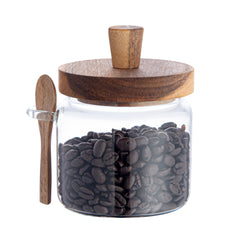 Vetri 17 oz Glass Storage Jar - with Acacia Lid and Spoon - 3 1/4