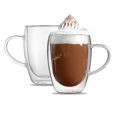 Forma Professional 12 oz Glass Coffee Cup - Double Wall, Borosilicate, with Handle - 3'' x 3'' x 4 1/2'' - 2 count box