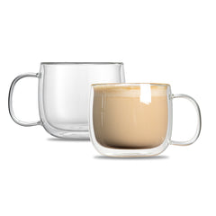 Forma Professional 17 oz Glass Coffee Mug - Double Wall, Borosilicate, with Handle - 5 1/2'' x 5 1/2'' x 3 3/4'' - 2 count box