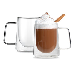 Forma Professional 10 oz Glass Coffee Mug - Double Wall, Borosilicate, with Handle - 3'' x 3'' x 4 1/4'' - 2 count box