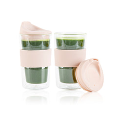 Forma Professional 12 oz Glass Travel Mug - Double Wall, Borosilicate, with Tan Lid and Sleeve - 10 count box