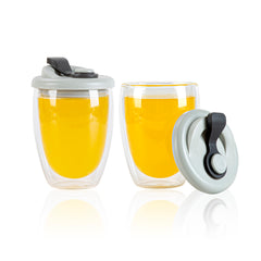 Forma 12 oz Glass Travel Mug - Double Wall, Borosilicate, with Gray Lid - 1 count box