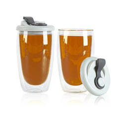 Forma Professional 15 oz Glass Travel Mug - Double Wall, Borosilicate, with Gray Lid - 1 count box