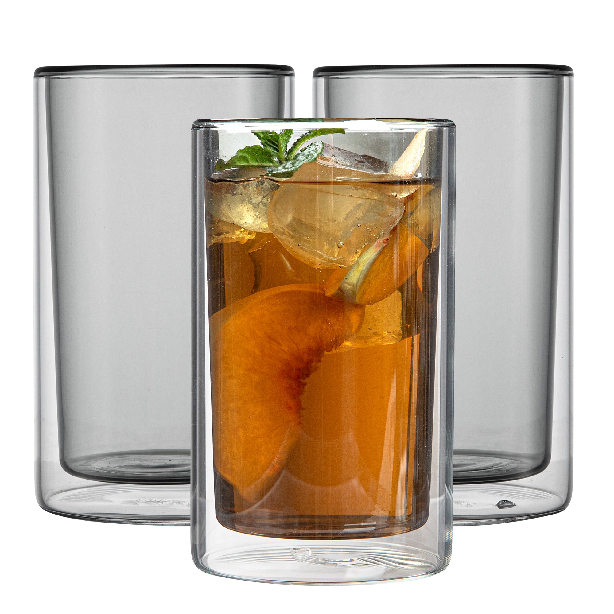 Forma Professional 14 oz Gray Glass Tumbler - Double Wall, Borosilicate - 3 1/4" x 3 1/4" x 5 1/4" - 2 count box