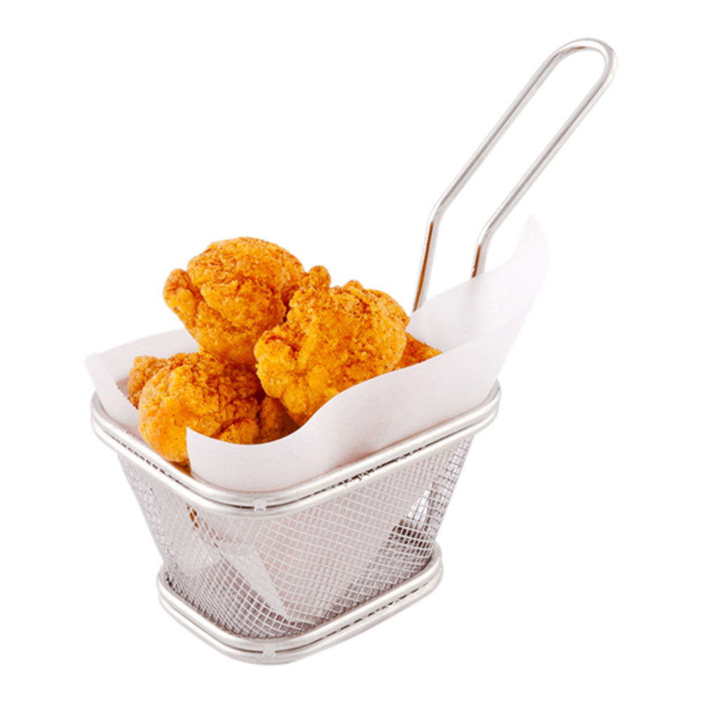 Met Lux Square Silver Stainless Steel Mini Fryer Basket - 4" x 3 1/4" x 2 1/4" - 1 count box