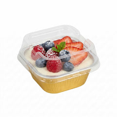 Pastry Tek 3 oz Square Gold Aluminum Baking Cup - with Plastic Dome Lid - 3