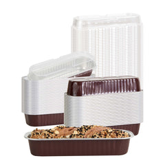 Pastry Tek 7 oz Rectangle Coffee Aluminum Baking Loaf Pan - with Plastic Dome Lid - 6 1/2