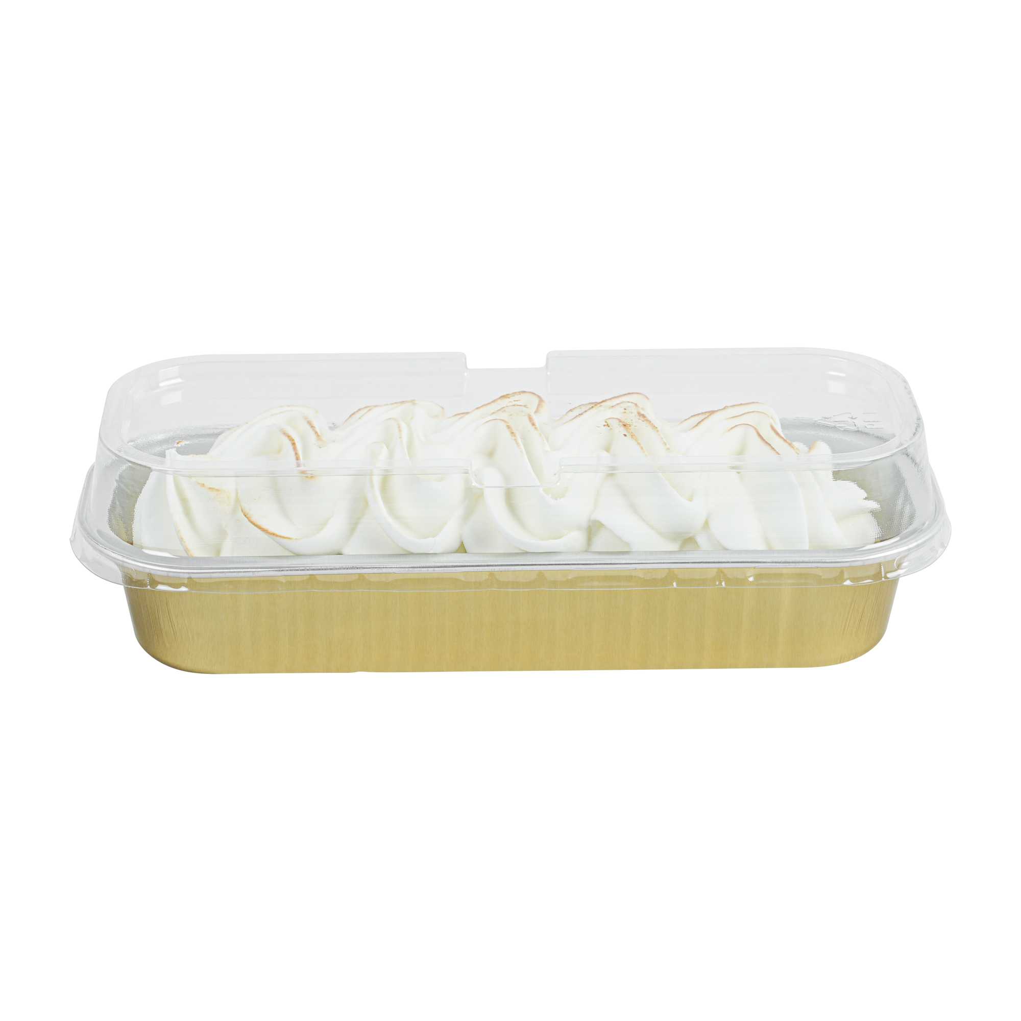 7 oz Rectangle Gold Aluminum Baking Loaf Pan - with Plastic Dome Lid - 6 1/2" x 2 1/2" x 1 1/4" - 1000 count box