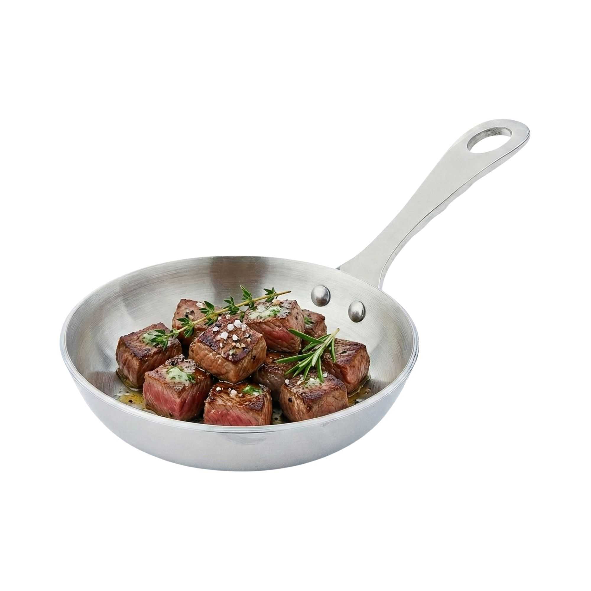 Met Lux Round Silver Stainless Steel Mini Frying Pan - 4" x 4" x 3/4" - 1 count box