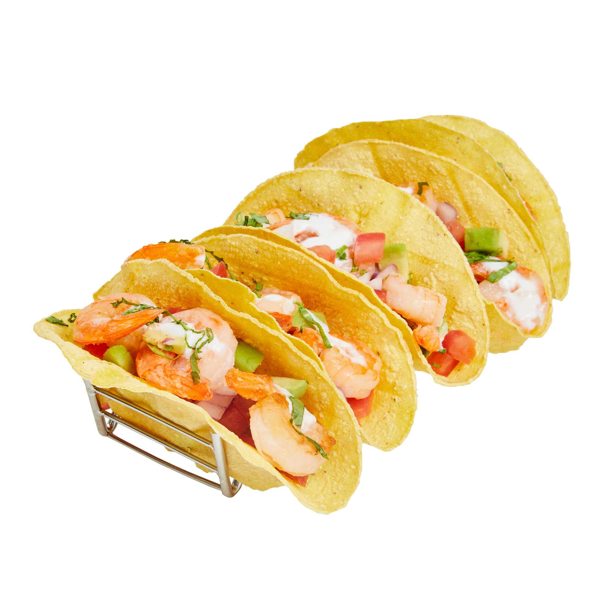 Met Lux Rectangle Silver Stainless Steel Cinque Taco Rack Stand - 5 Tacos - 8 50/4" x 2 1/2" x 1 1/2" - 50 count box