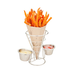 Silver Stainless Steel Singolo Cone Stand - 2 Sauce Holders - 4