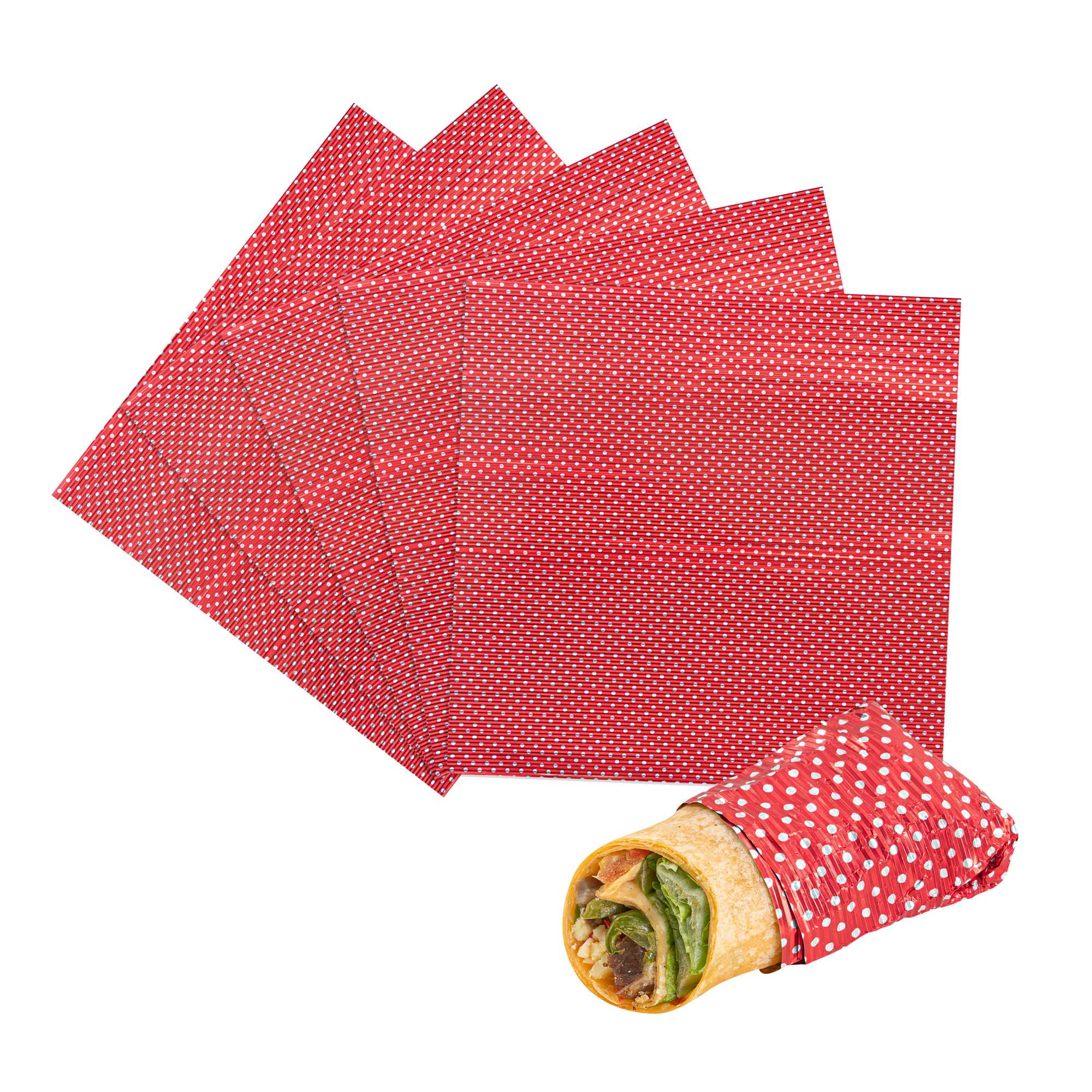 Foil Lux Red Polka Dot Aluminum Wrap and Basket Liner - Ripple - 12" x 12" - 500 count box