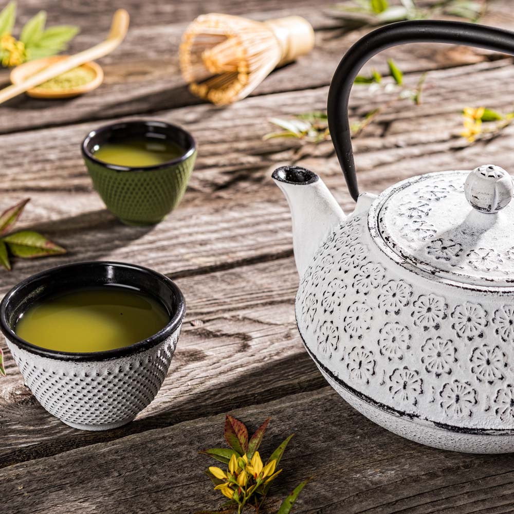 Tetsubin 30 oz White Cast Iron Teapot - Cherry Blossom - 7 1/2" x 6 1/2" x 4 1/2" - 1 count box