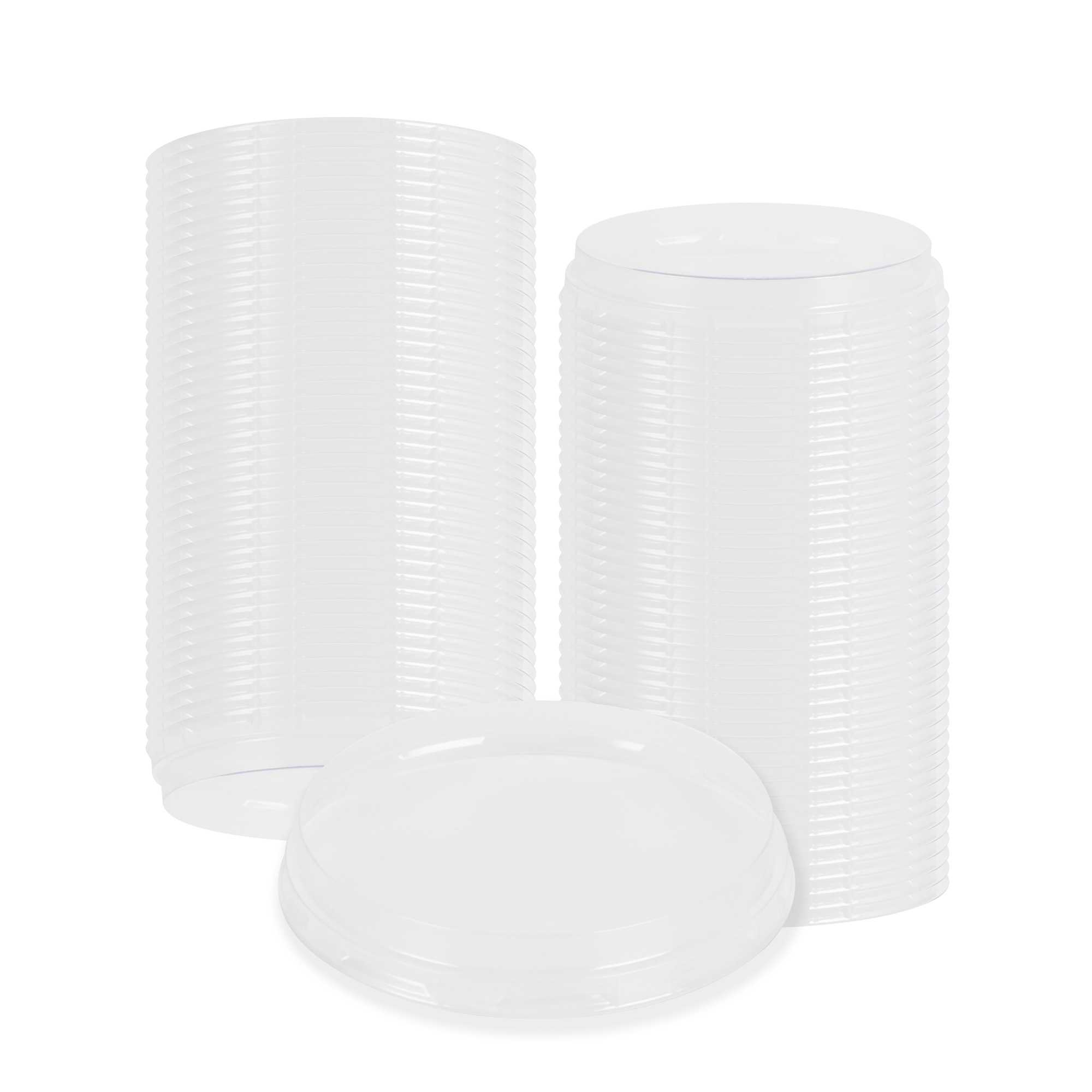 Foil Lux Round Clear Plastic Flat Lid - Fits 4 oz Aluminum Baking Cup - 3 1/2" x 3 1/2" - 100 count box