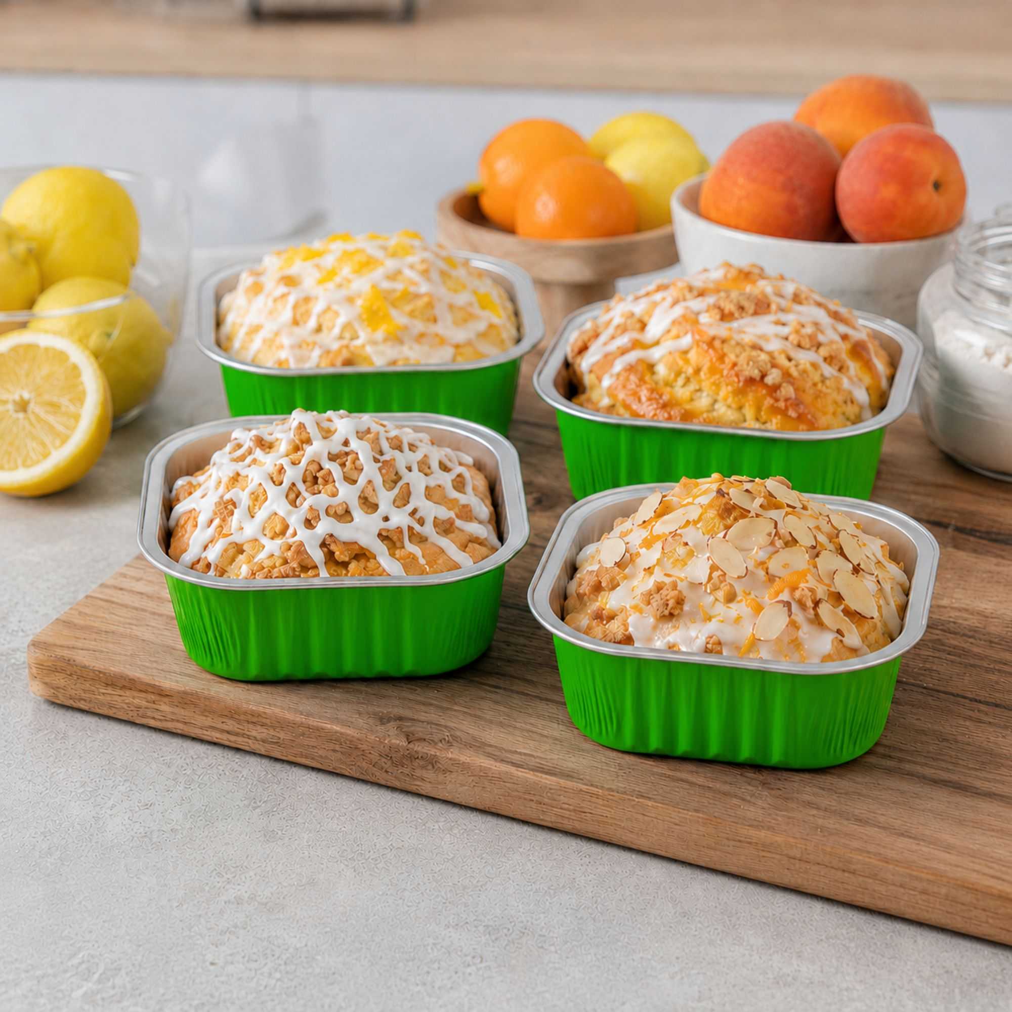 Foil Lux 10 oz Square Lime Green Aluminum Baking Cup - 4 1/4" x 4 1/4" x 1 1/2" - 100 count box