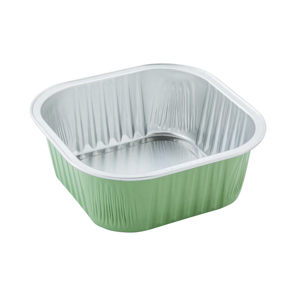 Foil Lux 10 oz Square Pistachio Green Aluminum Baking Cup - 4 1/4" x 4 1/4" x 1 1/2" - 100 count box