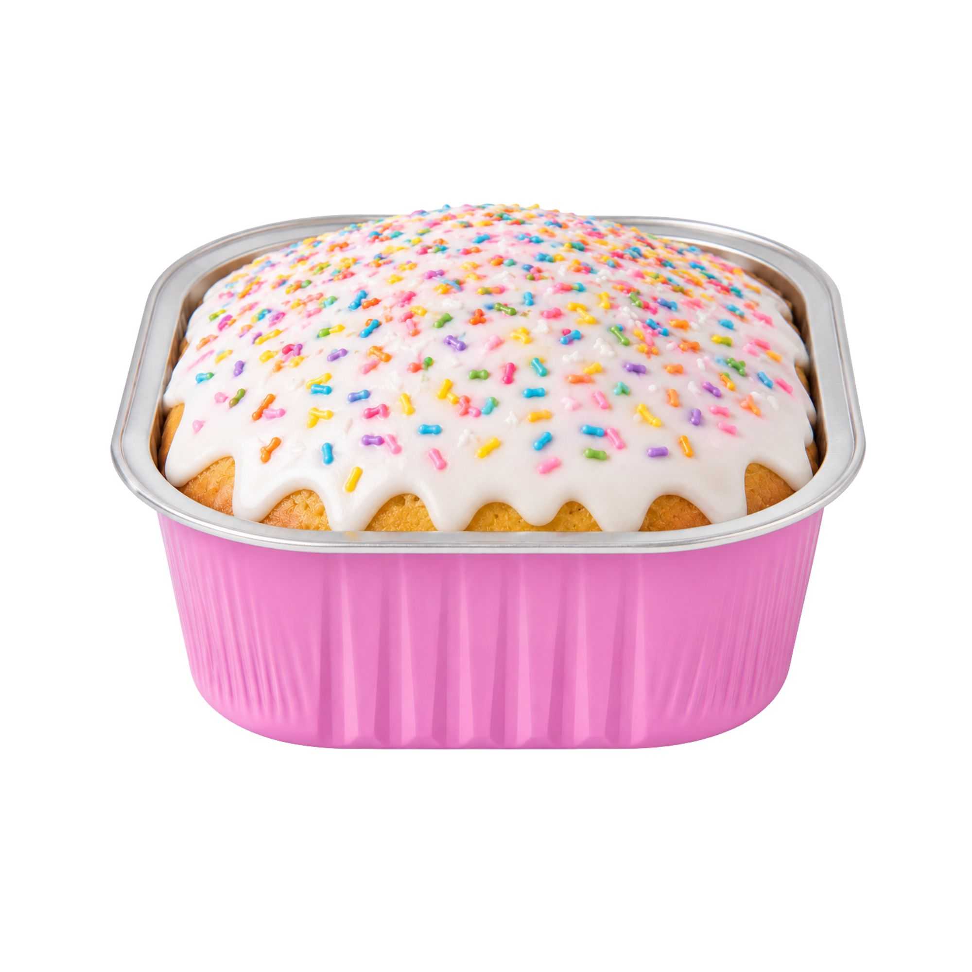 Foil Lux 10 oz Square Pink Aluminum Baking Cup - 4 1/4" x 4 1/4" x 1 1/2" - 100 count box