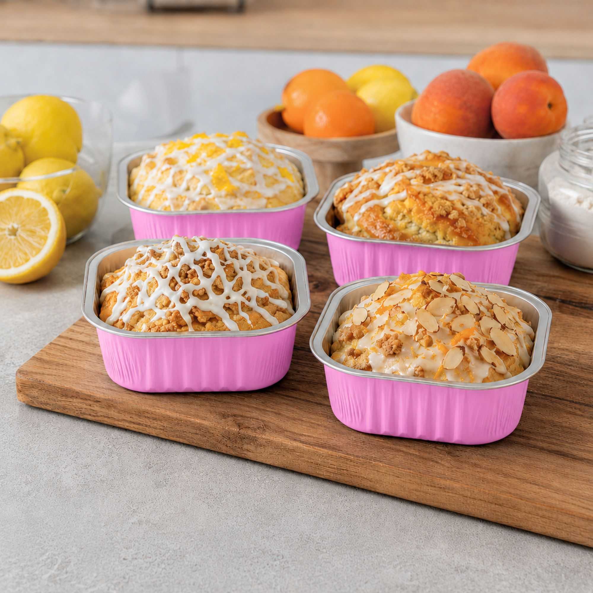 Foil Lux 10 oz Square Pink Aluminum Baking Cup - 4 1/4" x 4 1/4" x 1 1/2" - 100 count box