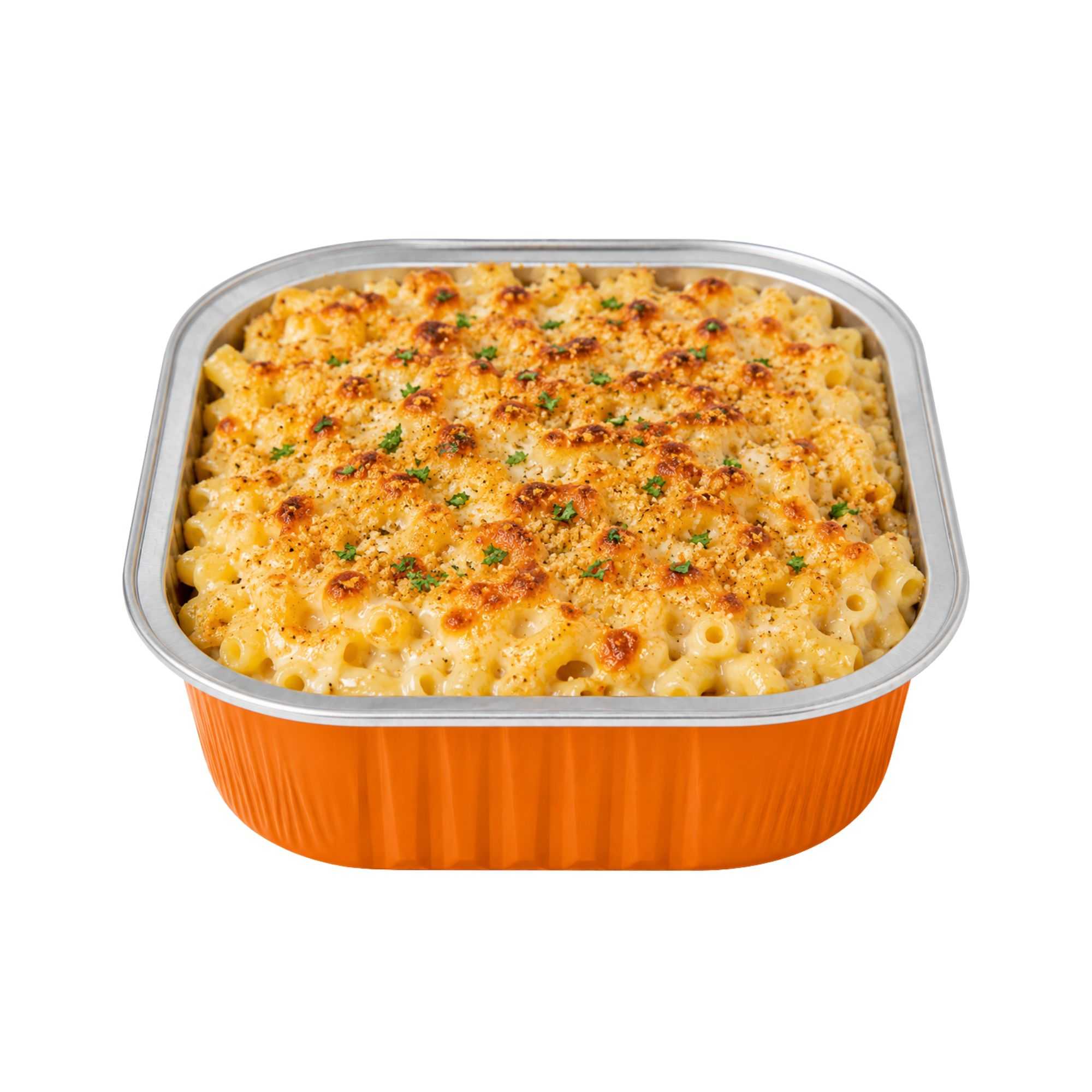 Foil Lux 10 oz Square Orange Aluminum Baking Cup - 4 1/4" x 4 1/4" x 1 1/2" - 100 count box